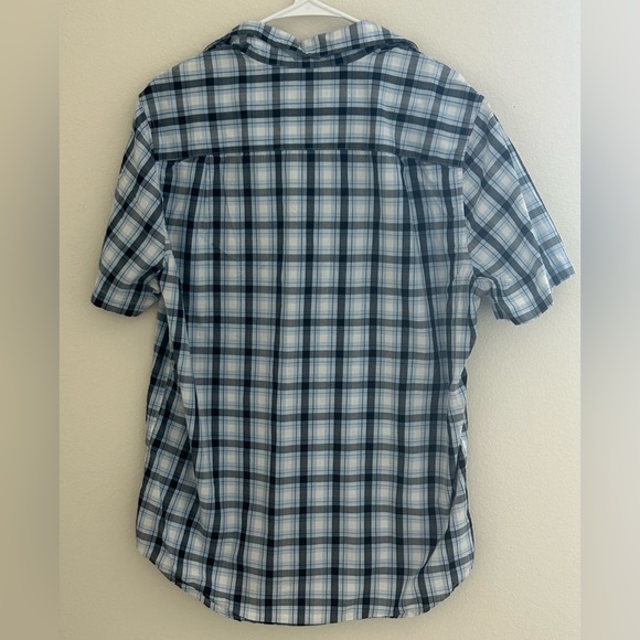 Men’s “ST.JOHNS BAY” Blue/Black Short Sleeved Plaid Button Down Shirt - SIZE:M - Picture 2 of 4